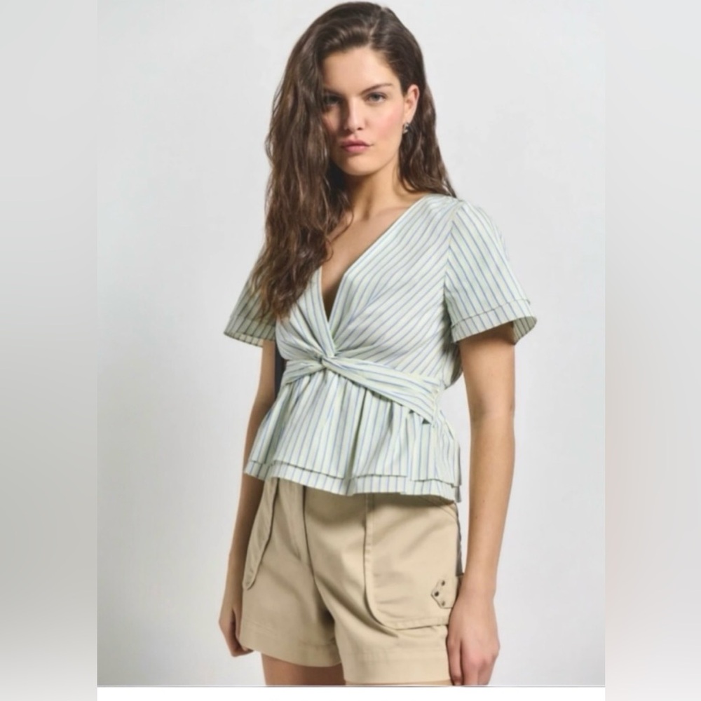 NWOT Derek Lam 10 Crosby Caspien Striped Twist-Front Peplum Blouse size 6